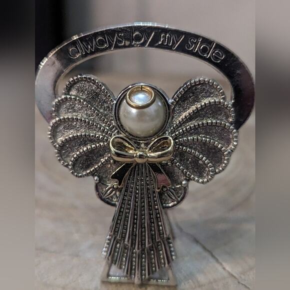 Silver Tone Alexa's Angels Always By My Side Bedside Angel 2.5 Inch Gold Bow - Picture 2 of 3